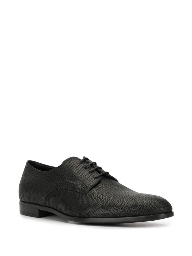 Black Men's Armani Emporio Lizard Effect Derby Shoes | 4CGJDX2