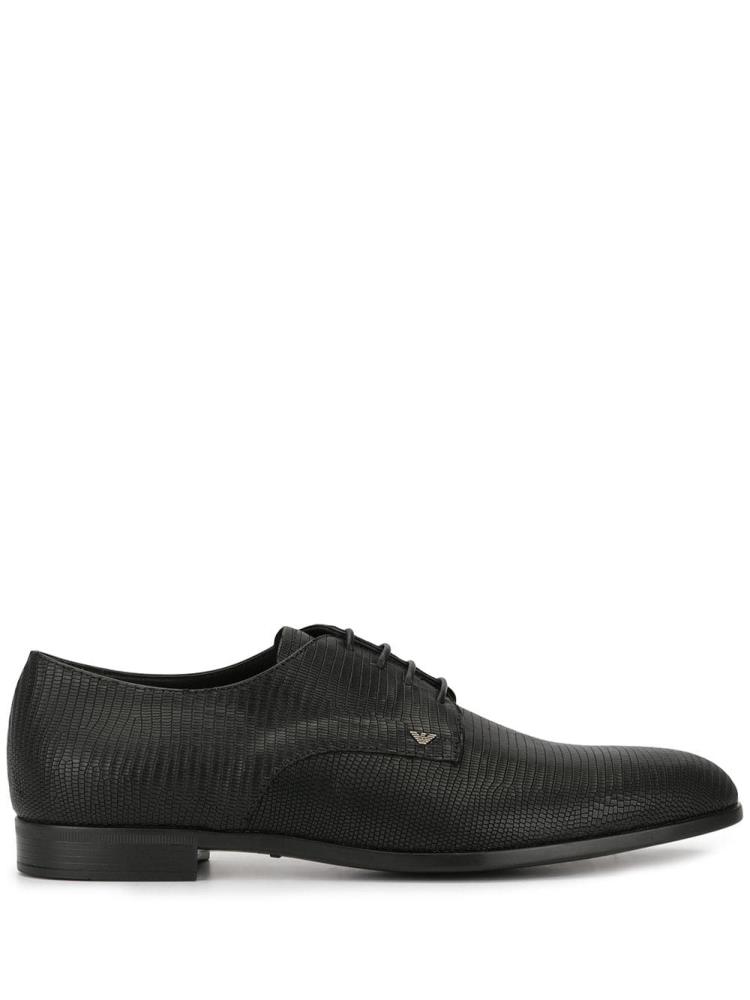 Black Men\'s Armani Emporio Lizard Effect Derby Shoes | 4CGJDX2