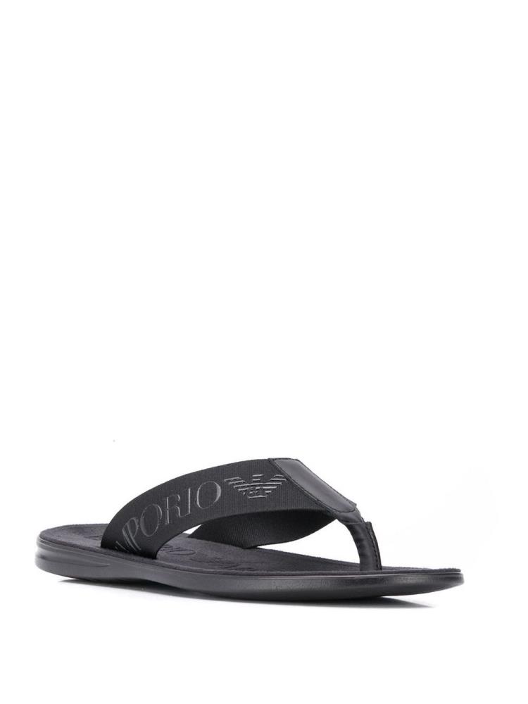 Black Men's Armani Emporio Logo Bands Flip Flops | 1DD1ESF