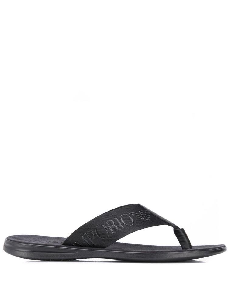 Black Men\'s Armani Emporio Logo Bands Flip Flops | 1DD1ESF