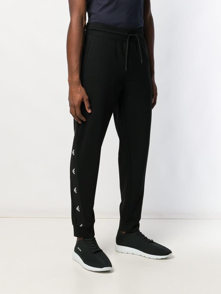 Black Men's Armani Emporio Logo Detail Track Pants | IZNGT9M