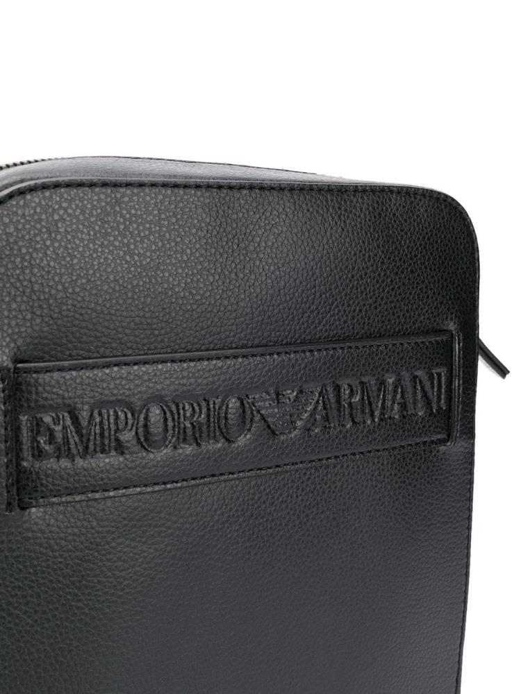 Black Men's Armani Emporio Logo Embossed Messenger Bags | 9BETMUB