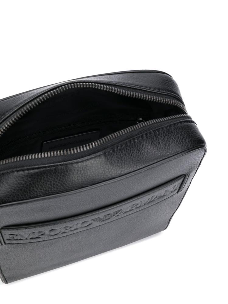 Black Men's Armani Emporio Logo Embossed Messenger Bags | 9BETMUB