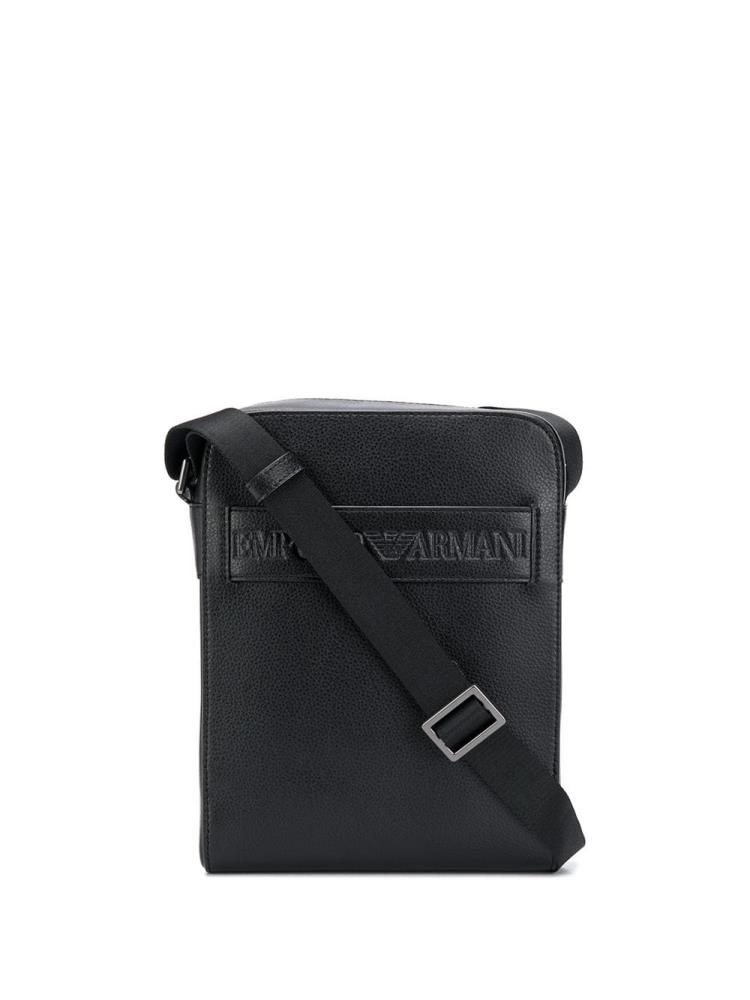 Black Men\'s Armani Emporio Logo Embossed Messenger Bags | 9BETMUB