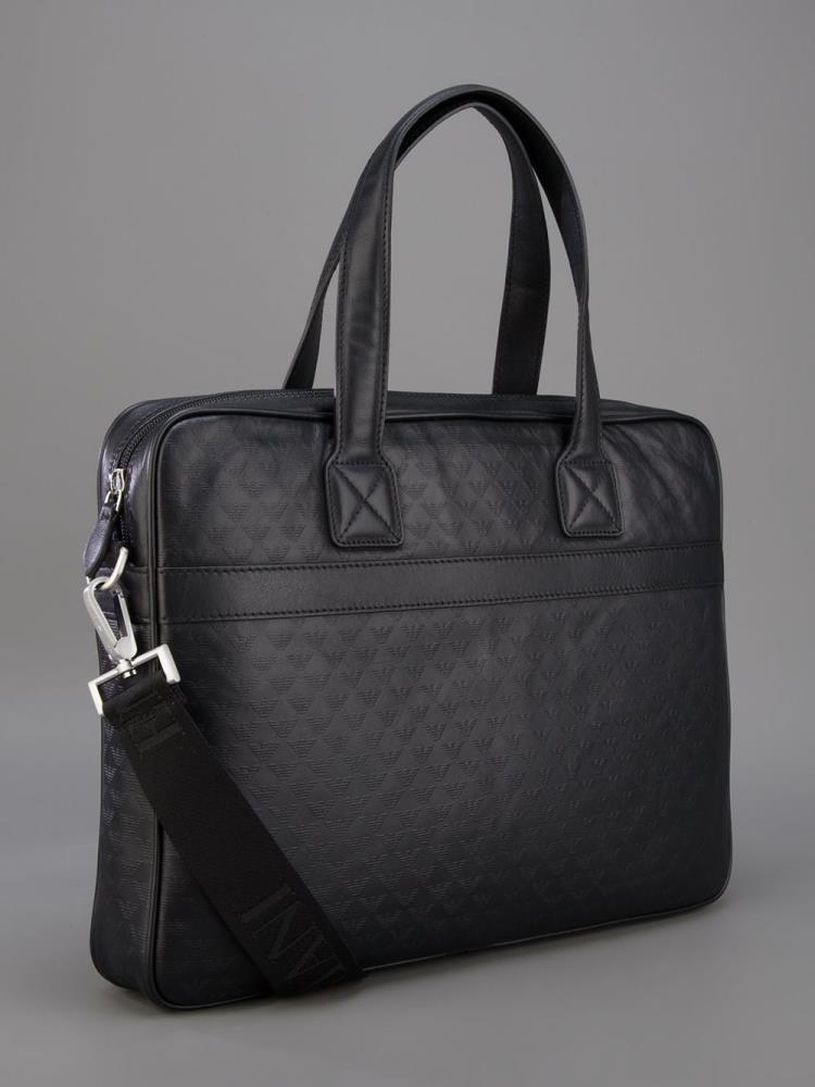 Black Men's Armani Emporio Logo Embossed Laptop Bags Bags | CN60XI9