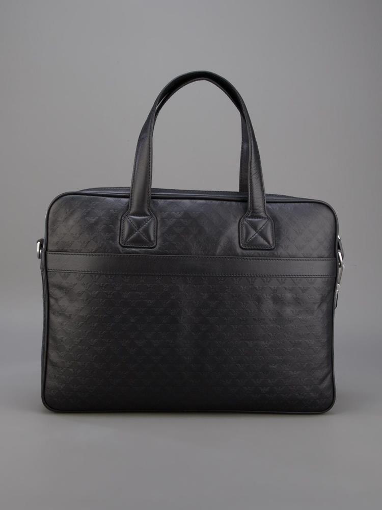 Black Men's Armani Emporio Logo Embossed Laptop Bags Bags | CN60XI9