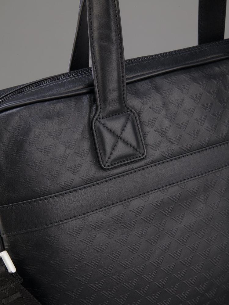 Black Men's Armani Emporio Logo Embossed Laptop Bags Bags | CN60XI9