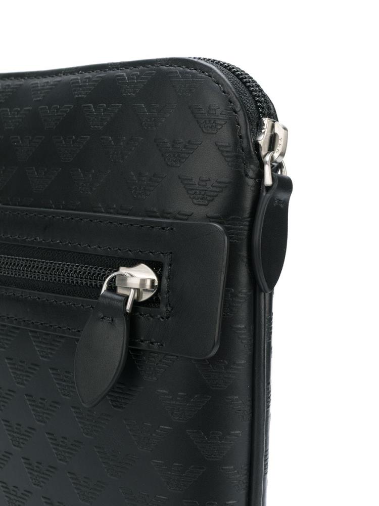 Black Men's Armani Emporio Logo Embossed Messenger Bags | NMEA1X3