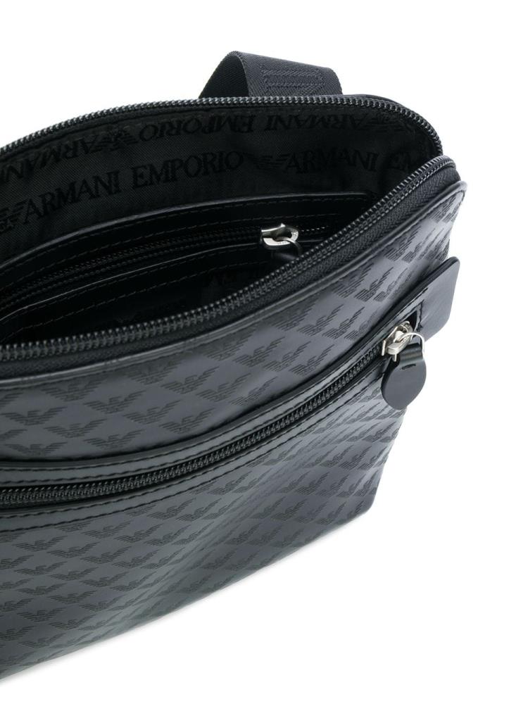 Black Men's Armani Emporio Logo Embossed Messenger Bags | NMEA1X3