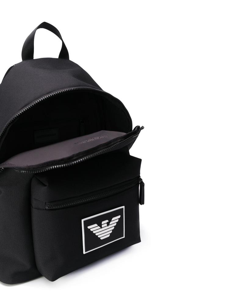 Black Men's Armani Emporio Logo Patch Backpacks | 0WSS95X