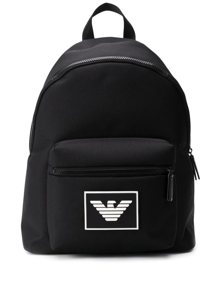 Black Men\'s Armani Emporio Logo Patch Backpacks | 0WSS95X