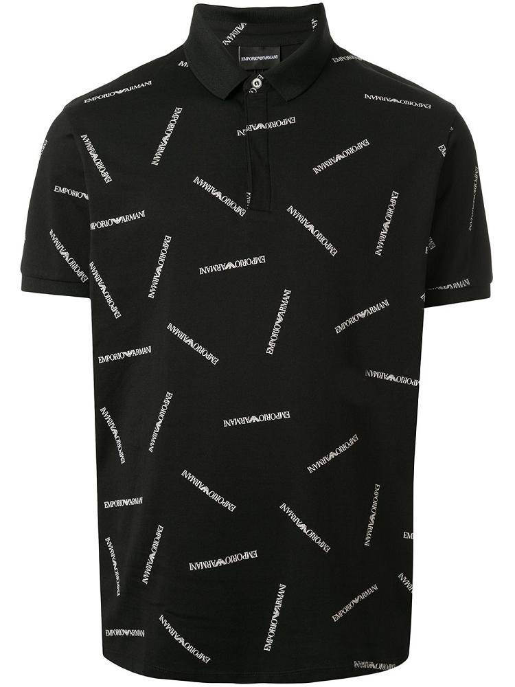 Black Men\'s Armani Emporio Logo Print Polo Shirts | 39FPAN7