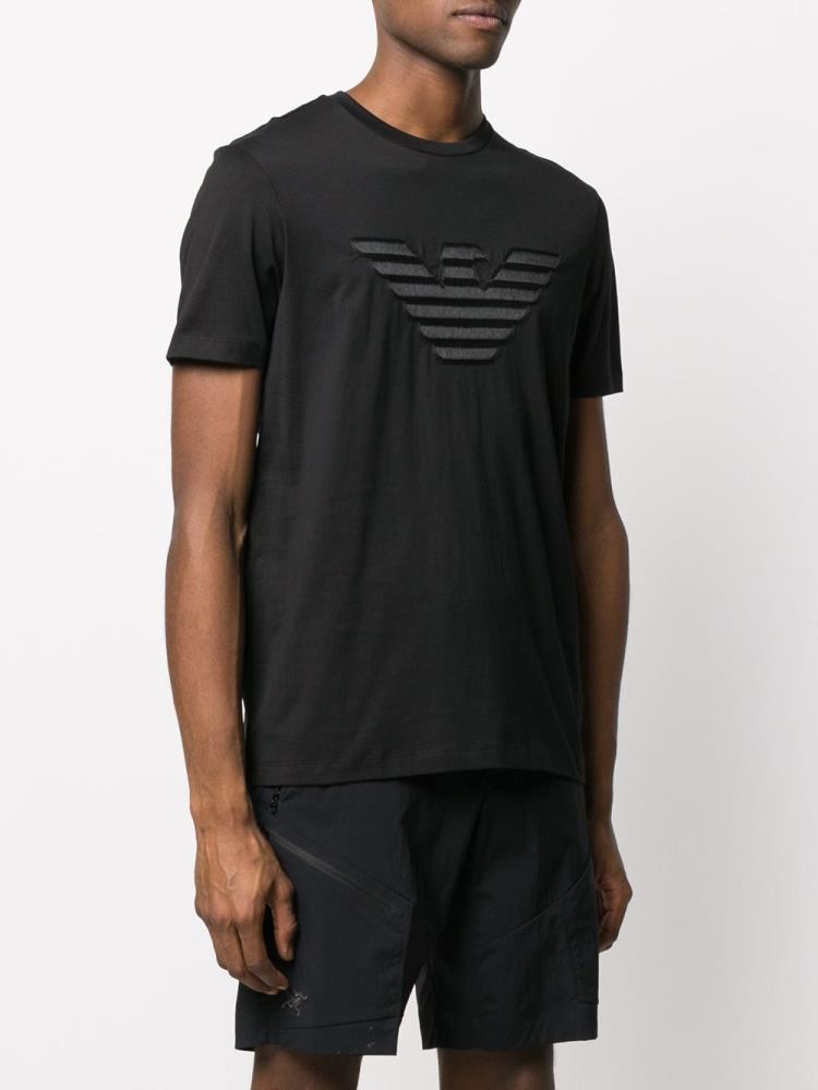 Black Men's Armani Emporio Logo Print T Shirts | EMIHJCE