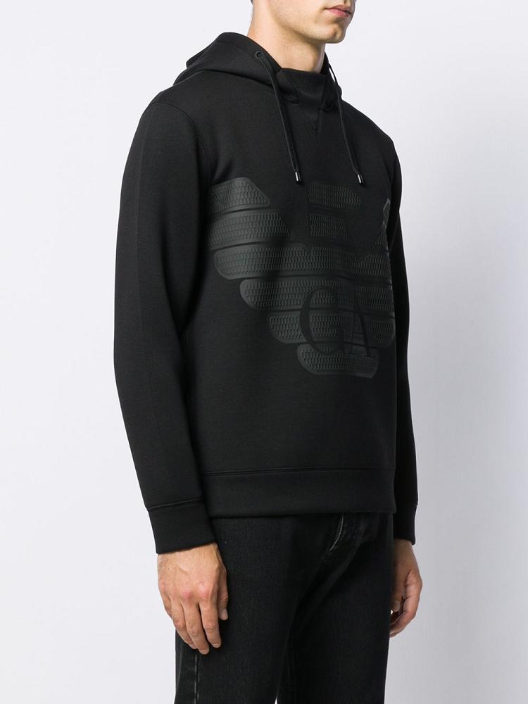 Black Men's Armani Emporio Logo Printed Hoodie | FJ711K1