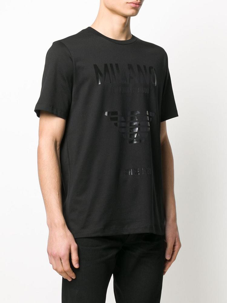 Black Men's Armani Emporio Logo Print T Shirts | MRJGHJI