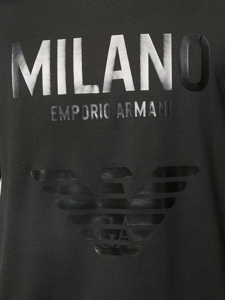 Black Men's Armani Emporio Logo Print T Shirts | MRJGHJI