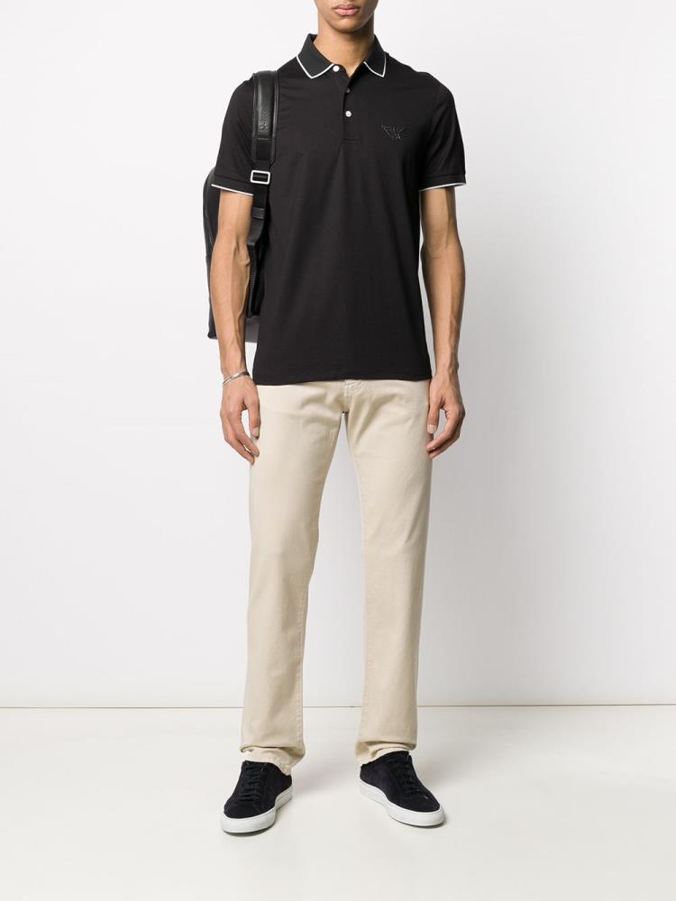 Black Men's Armani Emporio Logo Polo Shirts | NE01ZR4