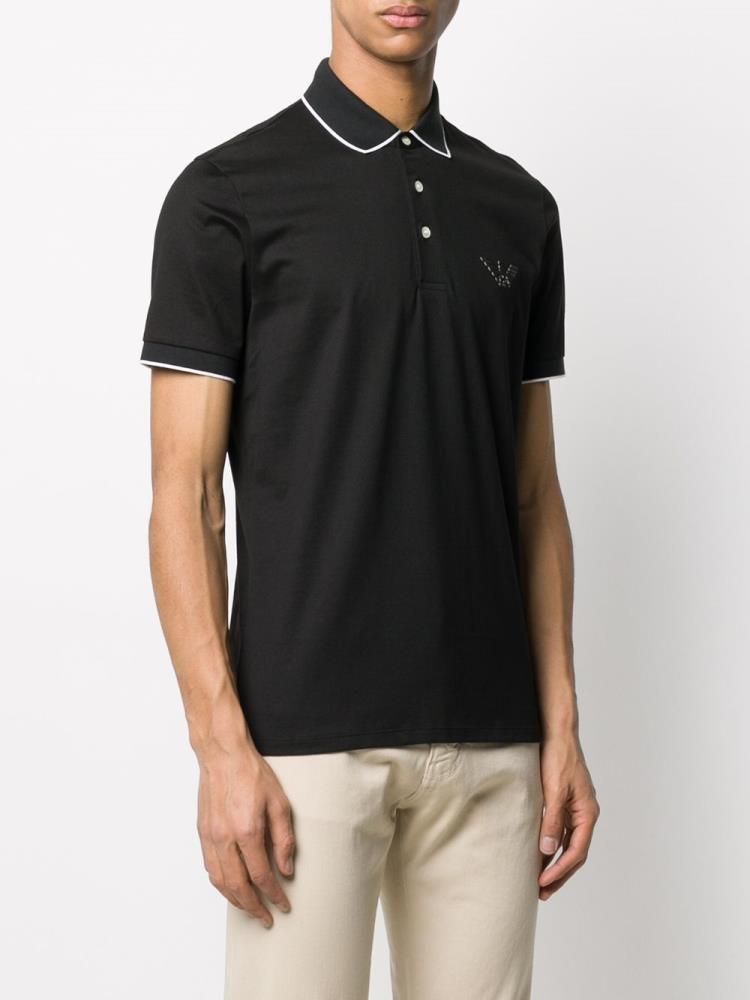 Black Men's Armani Emporio Logo Polo Shirts | NE01ZR4