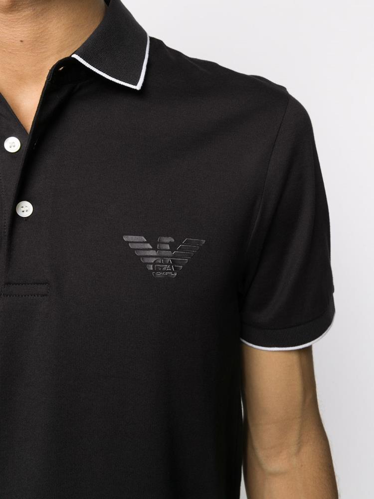 Black Men's Armani Emporio Logo Polo Shirts | NE01ZR4