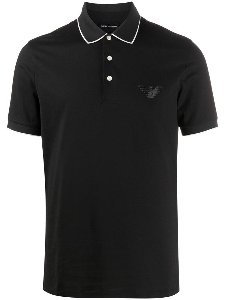 Black Men\'s Armani Emporio Logo Polo Shirts | NE01ZR4