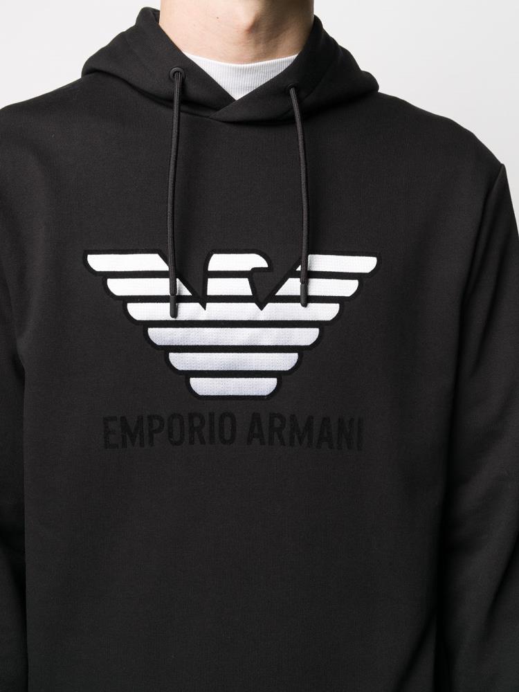 Black Men's Armani Emporio Logo Print Hoodie | SJHMOR2