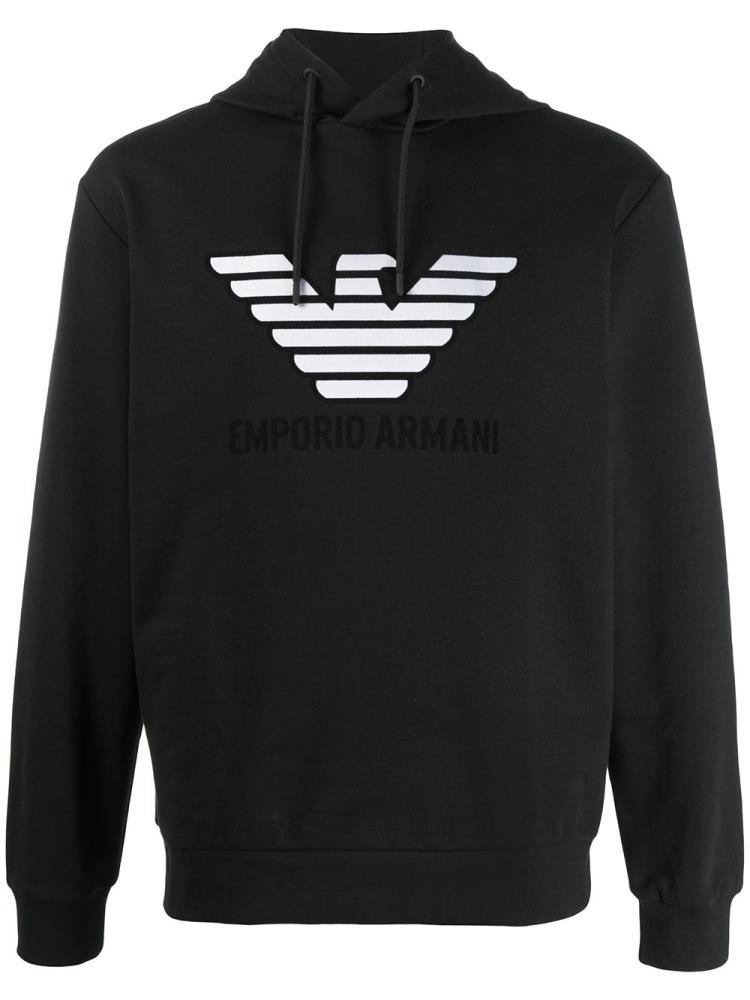 Black Men\'s Armani Emporio Logo Print Hoodie | SJHMOR2