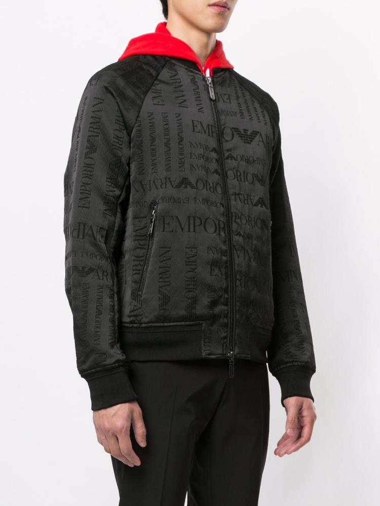 Black Men's Armani Emporio Logo Print Bomber Jacket | XFSBCHO