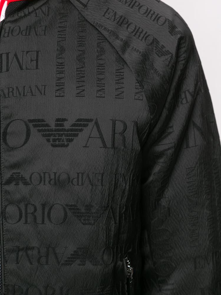 Black Men's Armani Emporio Logo Print Bomber Jacket | XFSBCHO