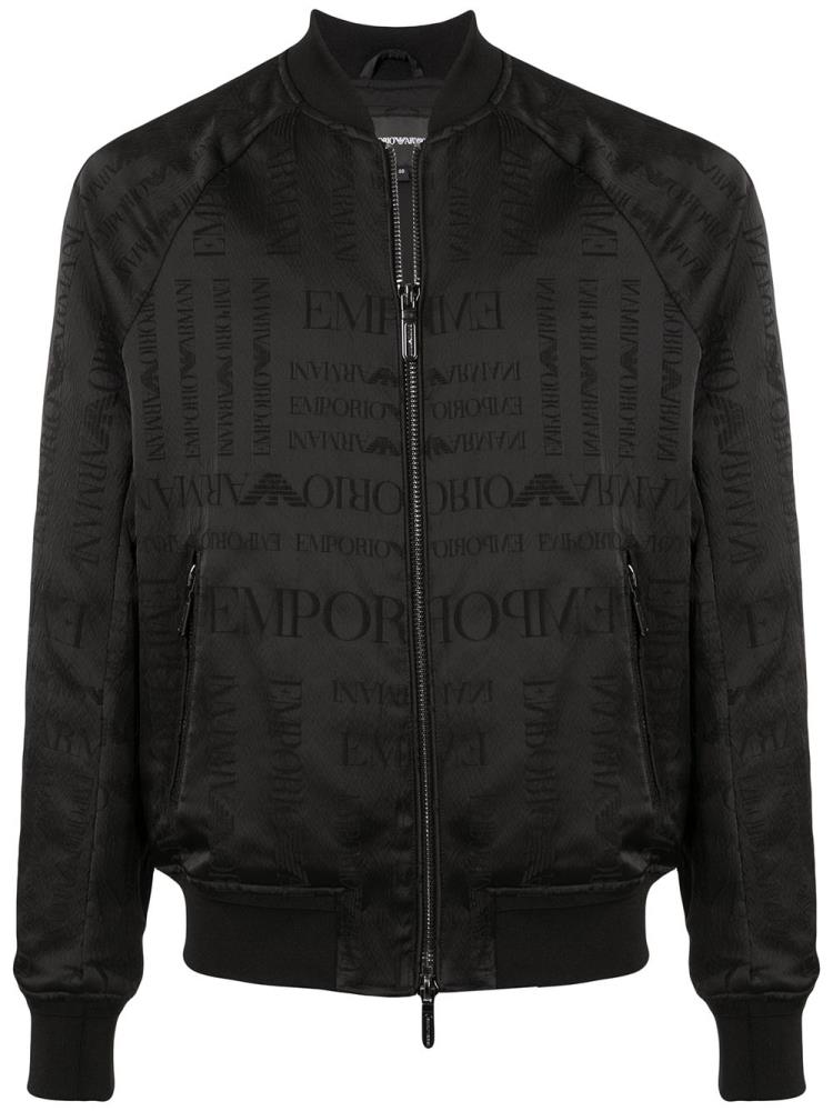 Black Men\'s Armani Emporio Logo Print Bomber Jacket | XFSBCHO