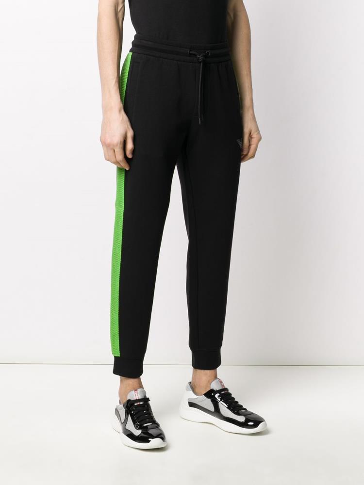 Black Men's Armani Emporio Logo Stripe Track Pants | GKL0PEG