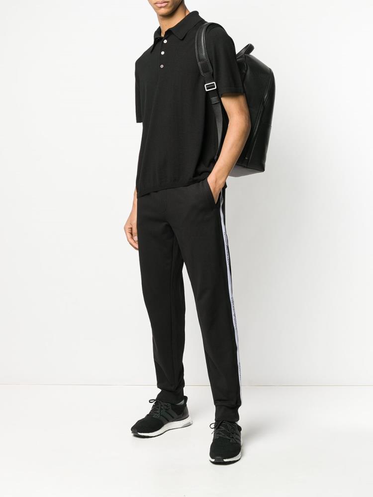 Black Men's Armani Emporio Logo Tape Track Pants | DNR13CW