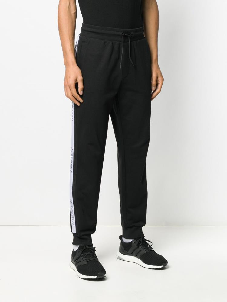 Black Men's Armani Emporio Logo Tape Track Pants | DNR13CW