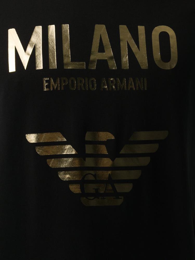 Black Men's Armani Emporio Metallic Logo Print T Shirts | X9Y59QS