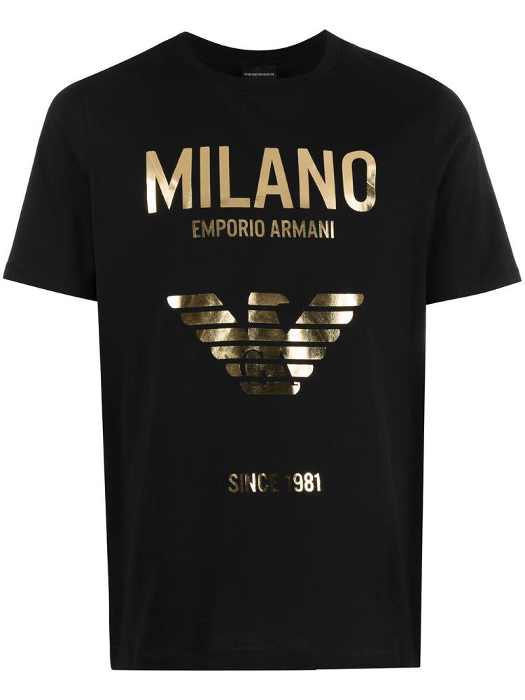 Black Men\'s Armani Emporio Metallic Logo Print T Shirts | X9Y59QS