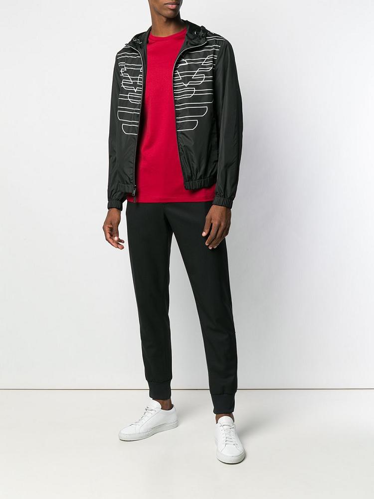 Black Men's Armani Emporio Monogram Print Bomber Jacket | SBXVWC6