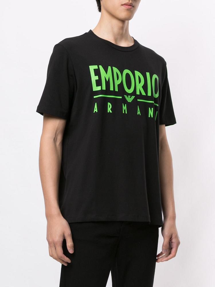 Black Men's Armani Emporio Neon Logo T Shirts | 5UWRUF9