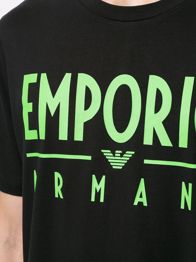 Black Men's Armani Emporio Neon Logo T Shirts | 5UWRUF9