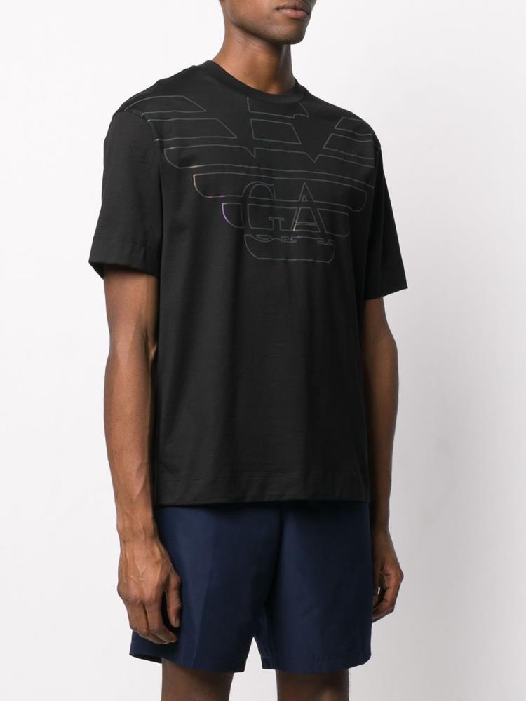 Black Men's Armani Emporio Oversized Logo Print T Shirts | 673J6JF