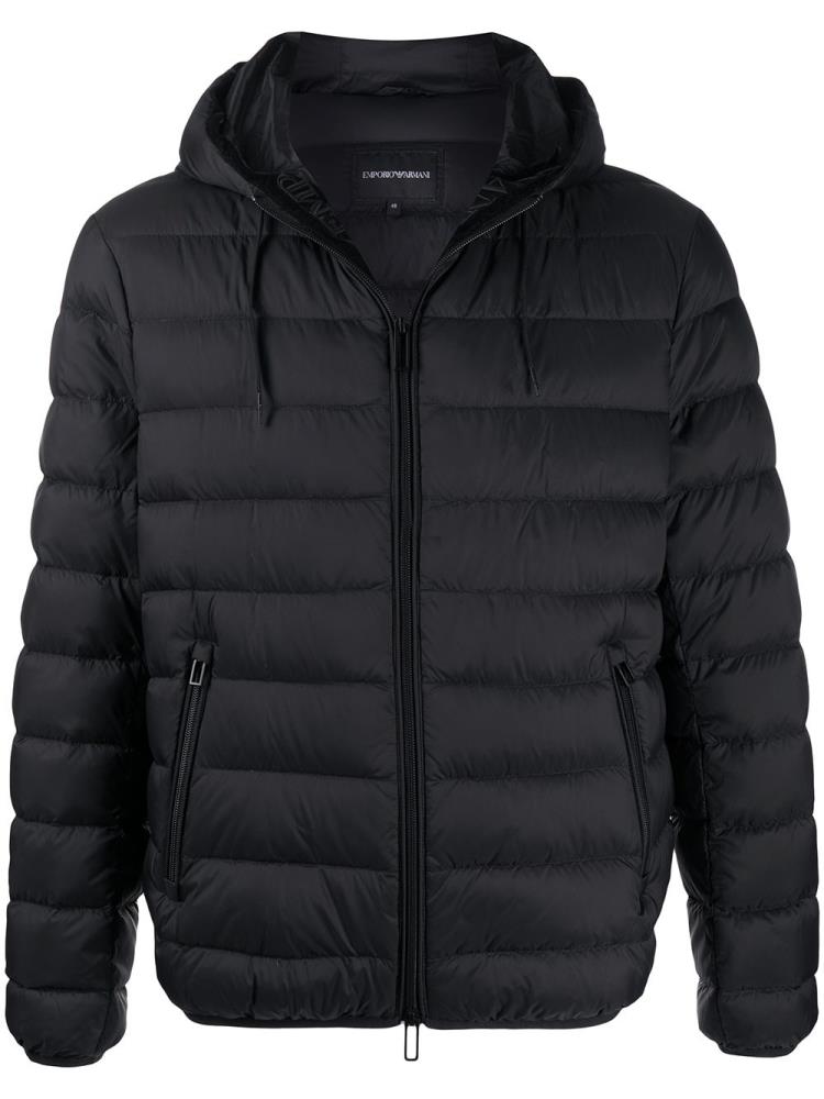 Black Men\'s Armani Emporio Padded Hooded Jackets | 68II6CY