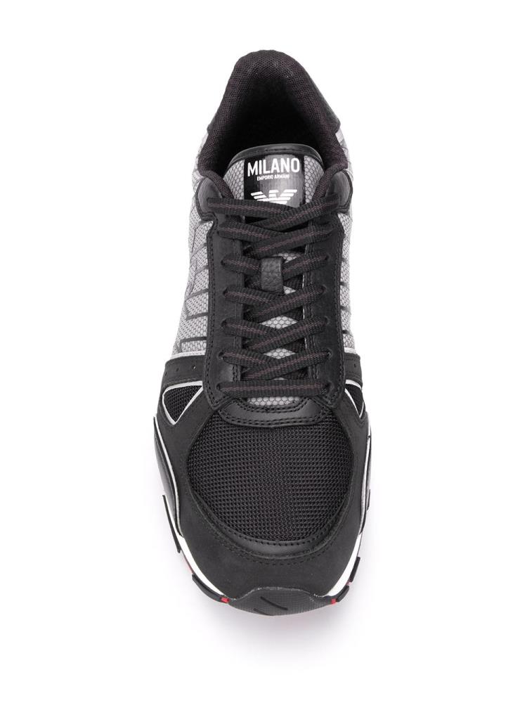 Black Men's Armani Emporio Panelled Logo Sneakers | X8QTIEC