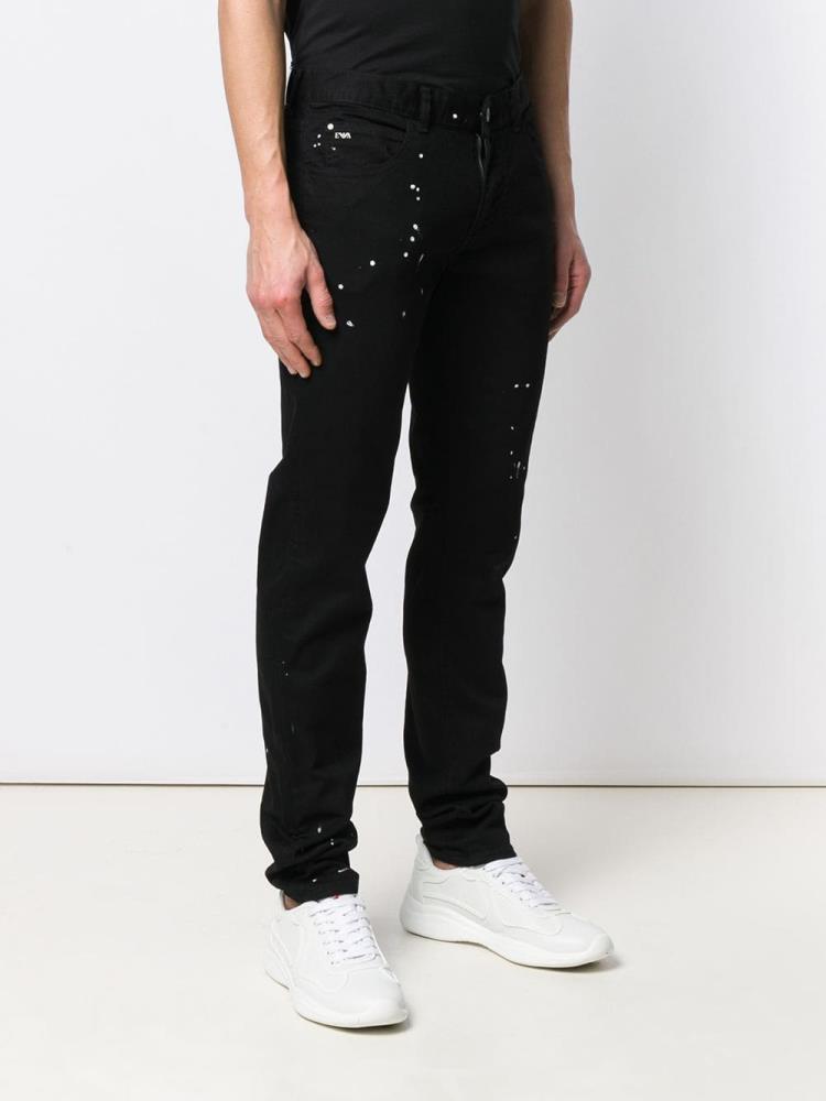 Black Men's Armani Emporio Plain Splatter Jeans | BXKG1S2