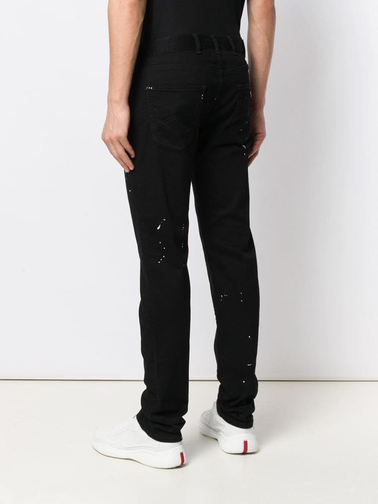 Black Men's Armani Emporio Plain Splatter Jeans | BXKG1S2