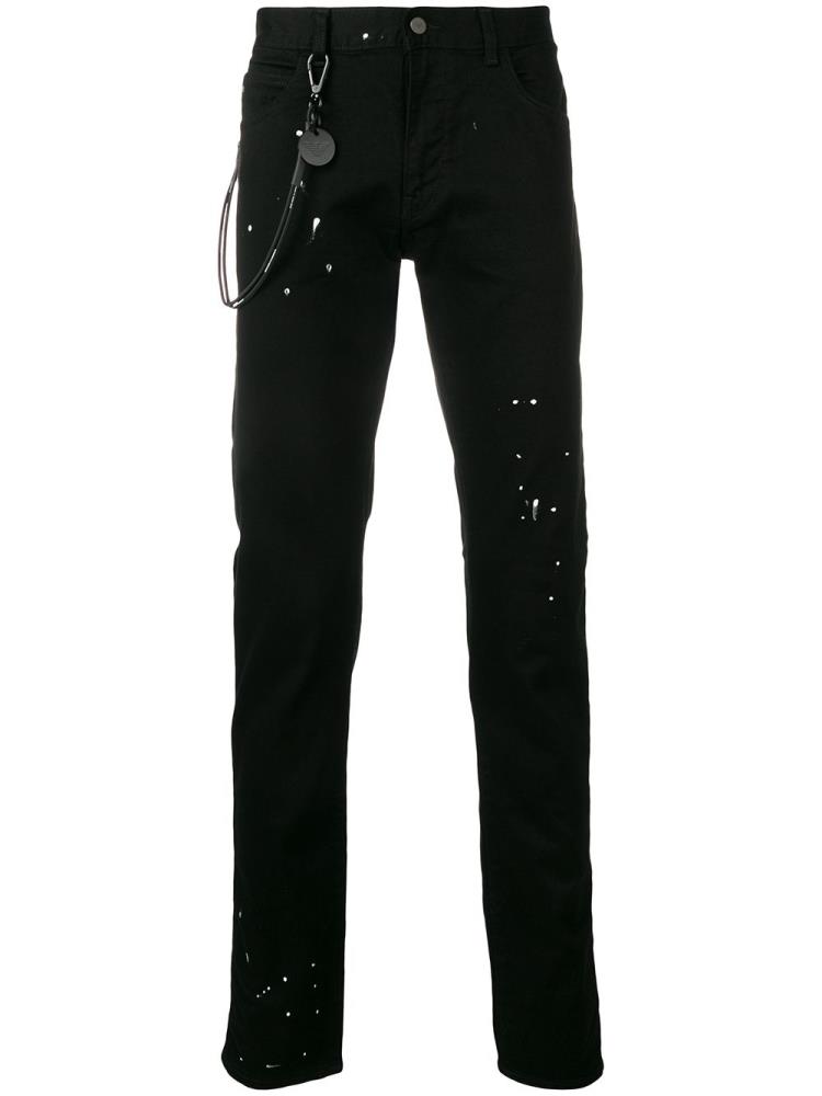 Black Men\'s Armani Emporio Plain Splatter Jeans | BXKG1S2