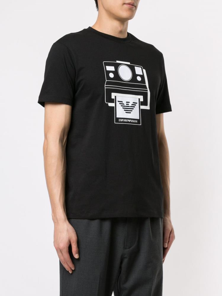 Black Men's Armani Emporio Polaroid Printed T Shirts | QA2BHWO