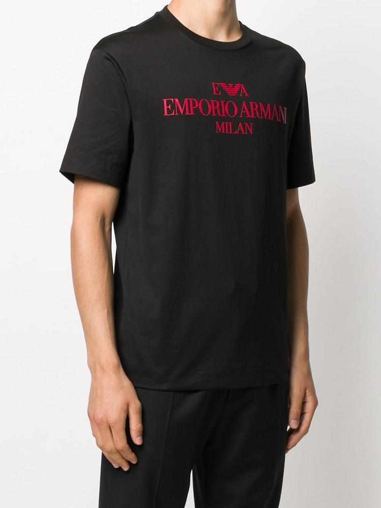 Black Men's Armani Emporio Printed Logo T Shirts | GQCP5S6