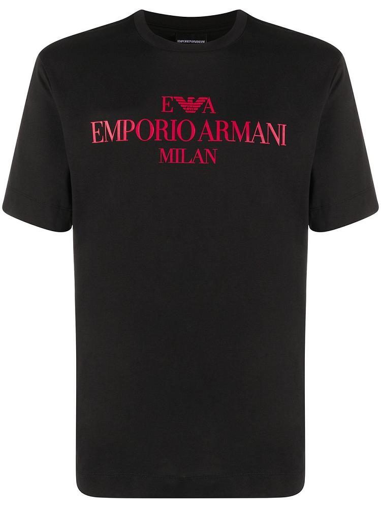 Black Men\'s Armani Emporio Printed Logo T Shirts | GQCP5S6