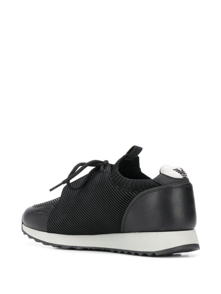 Black Men's Armani Emporio Ribbed Panel Sneakers | YL5JUG0