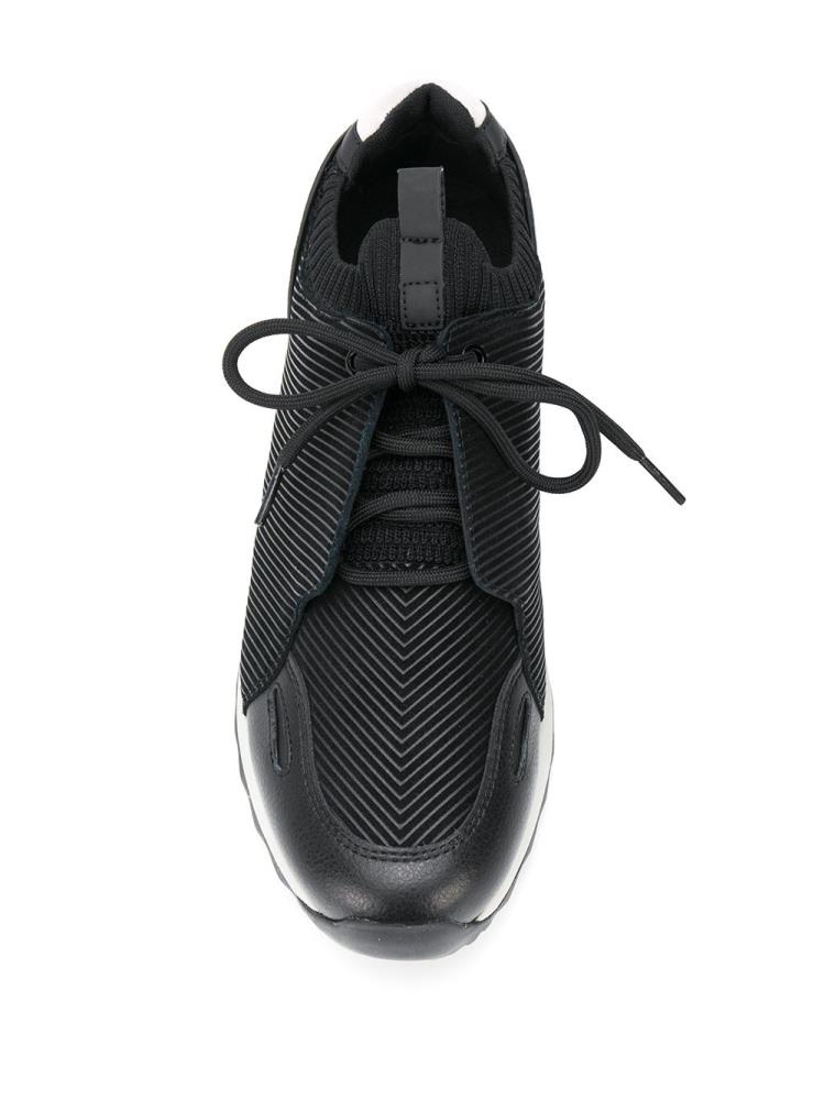 Black Men's Armani Emporio Ribbed Panel Sneakers | YL5JUG0