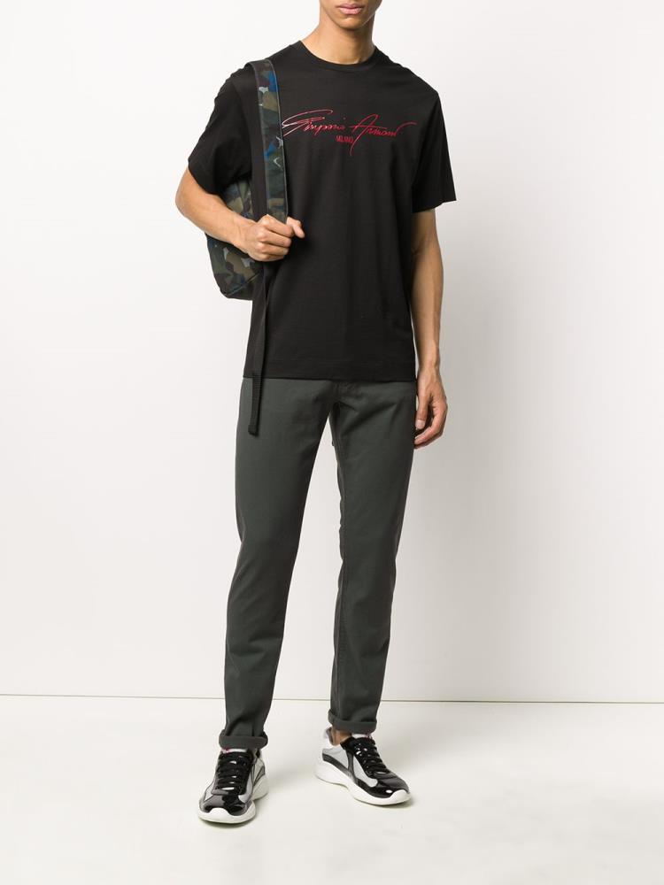 Black Men's Armani Emporio Signature Logo Print T Shirts | AOECECF