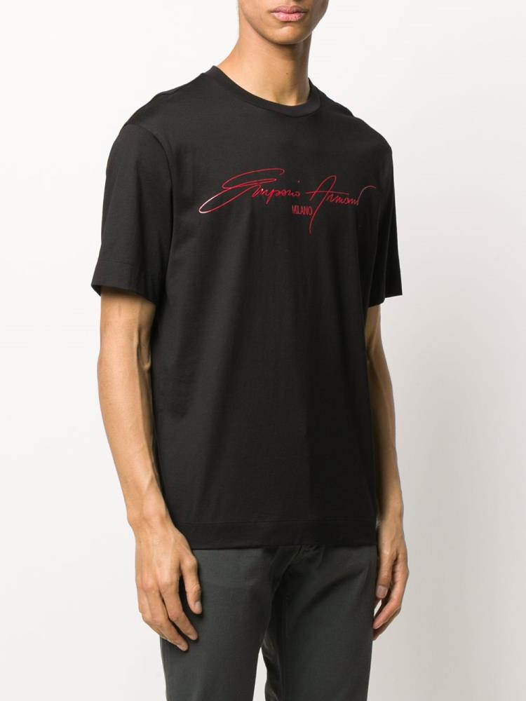 Black Men's Armani Emporio Signature Logo Print T Shirts | AOECECF